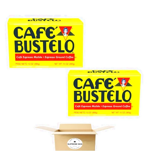 SUPREME BOX Cafe-Bustlo Dark Roast Espresso Coffee, 10 oz - Pack of 2 with SUPREME BOX package