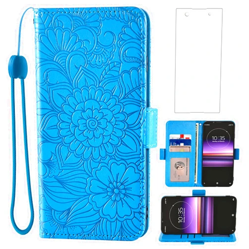 Asuwish Compatible with Sony Xperia 1 Wallet Case and Tempered Glass Screen Protector Card Holder Stand Magnetic Leather Flip Cell Accessories Phone Cover for Experia One 2019 Women Men Blue