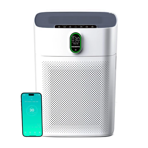 MORENTO Smart Air Purifier for home Large Rooms up to 1076 ft², Wi-Fi and Alexa compatible, PM2.5 Air Quality Display, Auto Mode, Quiet Mode 24dB, HEPA Filter Removes Dust, Pollen, Smoke (White)