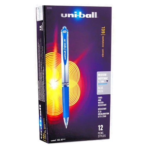 Uni-ball 65941 Signo Gel RT Roller Ball Retractable Gel Pen Blue Ink Medium Dozen