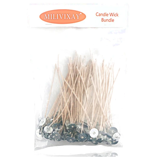 MILIVIXAY 100pcs ECO 8 Wicks for Soy Candles, 6.0inch Cotton & Paper Candle Wicks, Pre-Waxed and Tabbed ECO Wicks for Soy Candles Making.