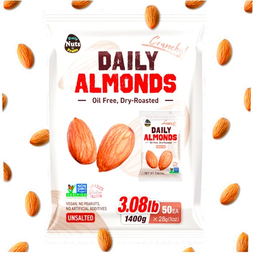 Daily nuts and Fruits - Daily Almonds/Roasted Almonds/Almonds 28g / 50 packs/Dry Roasted/Unsalted/Non - GMO/Gluten free/No Artificial additives/Low carb/On-the-Go/Family Snack