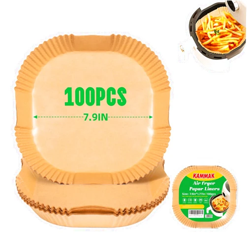 KAMMAK Airfryer Liner Disposable,Air Fryer Paper Liners100 Sheets,Non-stick Air Fryer Parchment,Airfry liner 8 inch square for Microwave Ovean Steamer ninjia Basket