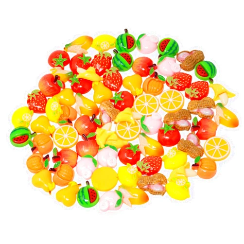 Honbay 72PCS Simulated Fruit Flatback Resin Charms Cute Fruit Slime Charms Strawberry Lemon Resin Embellishments Tomato Peach Banana Resin Cabochons Beads Crafts Jewelry Making Decoration Accessories