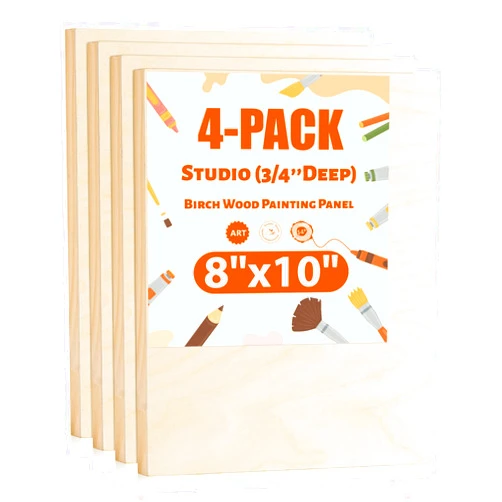 Rowood Wood Panels,Unfinished Wood Canvas Boards for Painting,8x10inch,4 Pack DIY Art Projects for Crafts,Oil,Acrylic