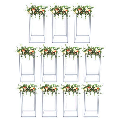 HaoYunNe Metal Flower Stand Display Rack Centerpiece Stand Geometric Column Stand Flower Holder for Wedding Party Venue Decor, Free Standing/Tabletop, 11lbs Load-bearing (Silver 11PCS 15.7in)