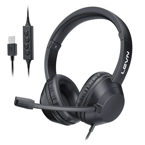 LEVN Headset with Mic, USB Headset with Microphone for PC, Headset with Microphone for Pc with Noise Canceling Microphone for Laptop, USB Headset for Work from Home/Call Center/Open Office
