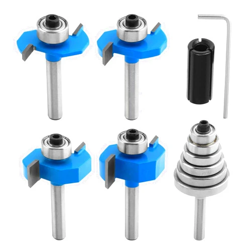 QWLWBU 4Pcs Rabbet Router Bit,1/4 Inch Shank Rabbet Router Bits with 6 Bearings Set(1/16