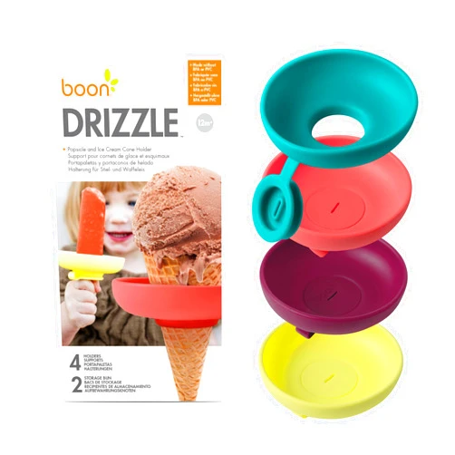 Boon Drizzle Popsicle Holders for Kids - Includes 2 On-the-Go Travel Cases - Catches Drips Before They Drop - Frozen Popsicle and Ice Cream Holder for Summer Days and Birthday Popsicle Party - 4 Count