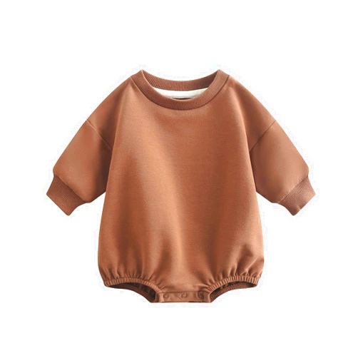Bafeicao Baby Boy Girl Sweatshirt Romper Organic Cotton Solid Color Long Sleeve Bubble Romper Oversized Warm Fall Winter