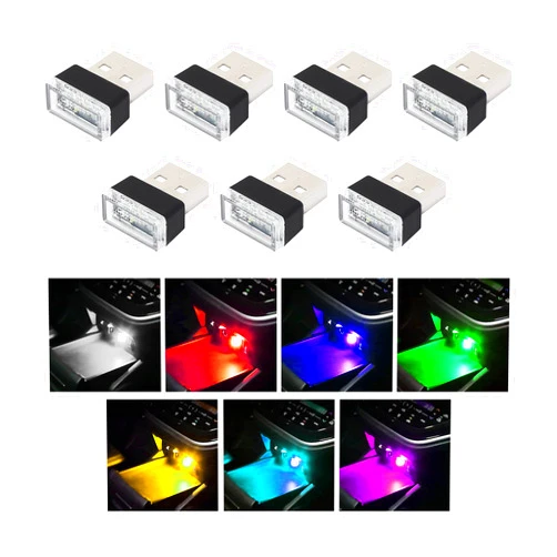 Augeny 7 PCS USB LED Car Interior Atmosphere Lamp, Plug-in USB Decor Night Light, Portable Auto Ambient Lighting Kit, Universal Vehicle Interior Accessories for Most Cars (Multi-Color)