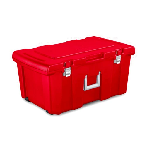 Sterilite 2 Pack Wheeled Footlocker, Lockable Plastic Utility Storage Container, Red