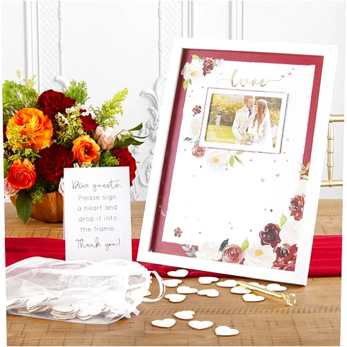 Kate Aspen Wedding Guest Book Alternative, Bridal Shower Guestbook Burgundy Blush Floral, One Size, Red