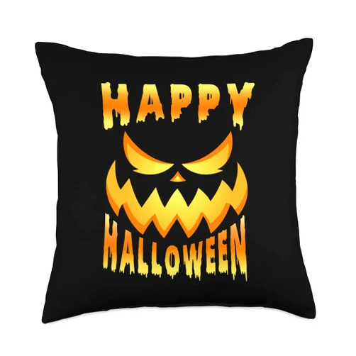 Halloween, Horror, Zombie, Kürbis, Skelett, Grusel Happy Halloween Pumpkin Scary face. Throw Pillow, 18x18, Multicolor