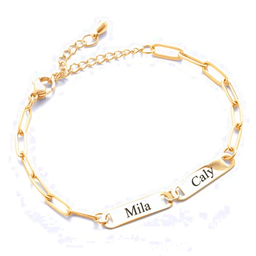 MignonandMignon Multiple Name Charm Bracelet for Friendship Mother's Day Gift Couples Names Custom Engraved Personalized -P-1BR-W