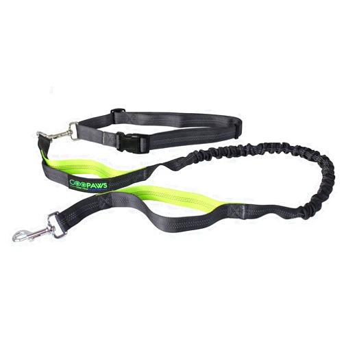 JESPET Hands Free Dog Leash for Running, Walking, Hiking Jogging for Medium & Large Dogs up to 150lbs, Durable Dual Handle Waist Leash with Reflective Bungee and Adjustable Waist (Green)