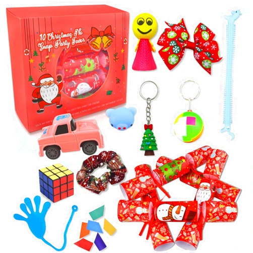 UIIOPJIOM 10 Pack Christmas No-Snap Party Table Favors Christmas Poppers with Santa Claus Elf Christmas Crackers No-pop Set with Party Hat Joke & Party Favors Toys Holiday Supplies for Kids Adults