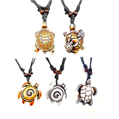 HUNO Cute Sea Turtles Tortoises Pendant Necklaces Rope Chain Resin Handmade Jewelry for Mens Women