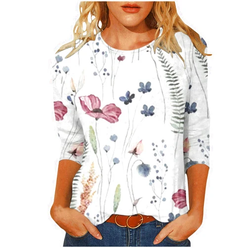 Ceboyel 3/4 Sleeve Tops for Women Summer Floral Paisley Print Tees Shirts Trendy Ladies Blouses Dressy Casual Clothing 2023