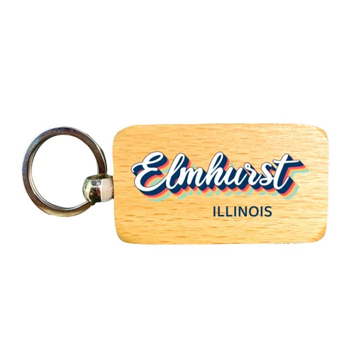 R and R Imports Elmhurst Illinois 2.5x1-Inch Souvenir Wooden Keychain 3D Retro Design
