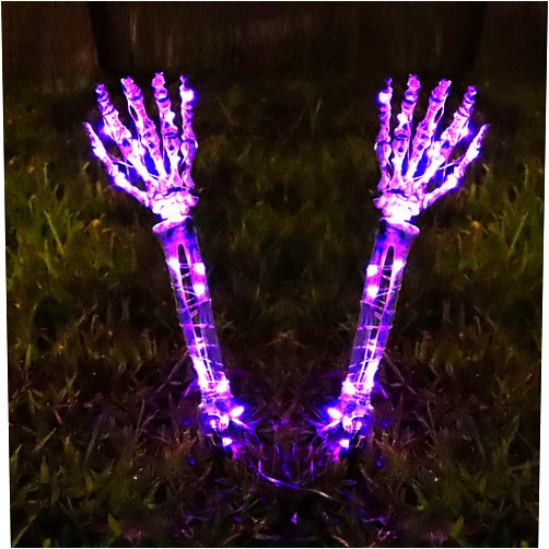 FUNIAO (New) Halloween Decoration, Lighted Skeleton Arm Stake, 2 Pack Scary Realistic Hands Bone Waterproof Battery Operated, Indoor Outdoor Halloween Ornament - Purple