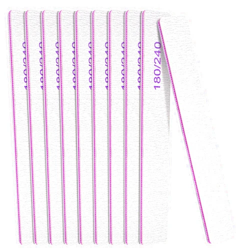 Rolybag Rectangle Nail File 180/240 Grit, 10PCS Doubled Sides Nail File for Natural Nails and Gel Nails Rectangle Reusable Emery Boards Washable Professional Nail File Manicure Tools