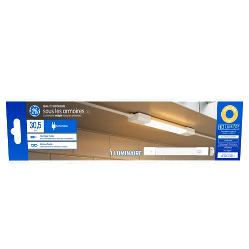 GE LED Undercabinet Light Fixture, Linkable Integrated Plug-In Fixture, Warm White, 12in (1 Pack)