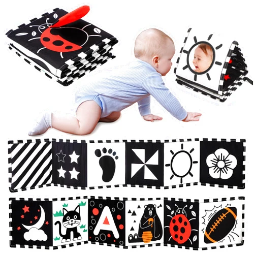 URMYWO Black and White Baby Toys, High Contrast Newborn Toys 0-3 Months Brain Development, Tummy Time Toys, Soft Baby Book, Infant Sensory Toys 0-6-12 Months Visual Stimulation Montessori Toy Gift