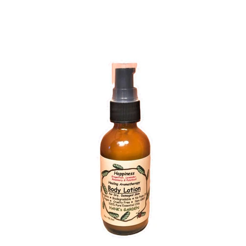 Hank's Garden HAPPINESS Healing Body Lotion Moisturizer for Dry, Damaged Skin - Grapefruit, Lavender, Rosemary & Patchouli Essential Oils - Organic, Vegan, Non GMO, No Palm Oil (2 oz)