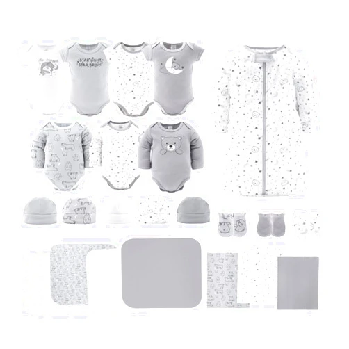 The Peanutshell Newborn Clothes & Accessories Set - 23 Piece Layette Gift Set - Fits Newborn to 3 Months - Grey Celestial & Bear