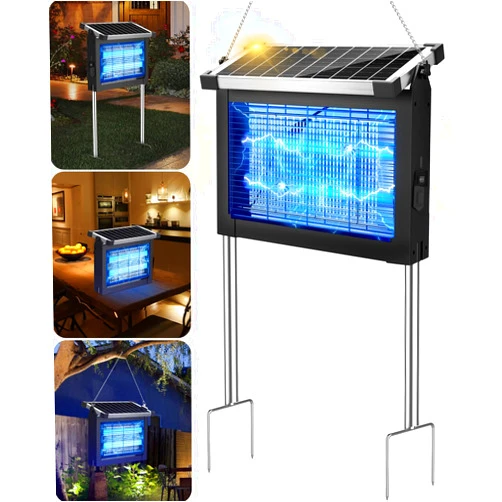 PhatroyYee Solar Bug Zapper Outdoor, PhatroyYee Mosquito Zapper 4500V, Waterproof Portable Fly Zapper, Rechargeable Electric Mosquito Killer, Cordless Fly Insect Mosquito Trap for Patio Yard Home Garden Camping