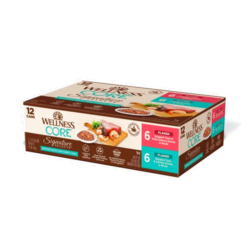 Wellness CORE Signature Selects Natural Canned Grain Free Cat Food Variety Pack, Flaked Seafood Selection, 5.3 Ounce Can (Pack of 12)