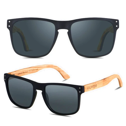 ANDWOOD Mens Sunglasses Polarized UV Protection Wooden Frame Beach Sun Glasses Womens Square Wood Shades