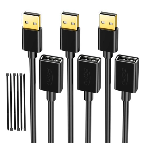 Ecjtu USB Extender Cord 1FT(3 Pack), USB 2.0 Extension Cable, USB A Male to Female, Compatible for USB Flash Drive, Hard Drive, Card Reader, Webcam, Printer, Keyboard, Mouse, Playstation, Xbox, VR Headset