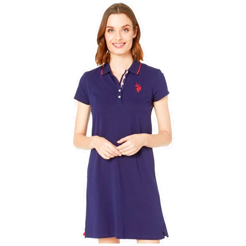 U.S. POLO ASSN. (3008 Solid Polo Dress - Banded Cuffs - Short Sleeves - Straight Hemline - Side Vents