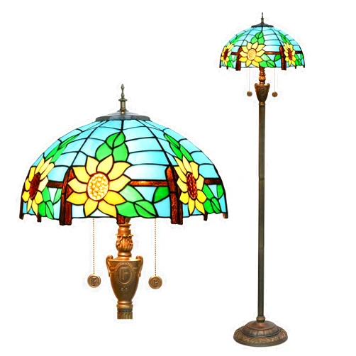 Blivuself Tiffany Floor Lamp Blue Yellow Sunflowers Stained Glass Lamps for Living Room Bedroom Office Lighting Rustic Corner Deco Standing Tall Vintage Kids Aesthetic Mediterranean Style Lamp
