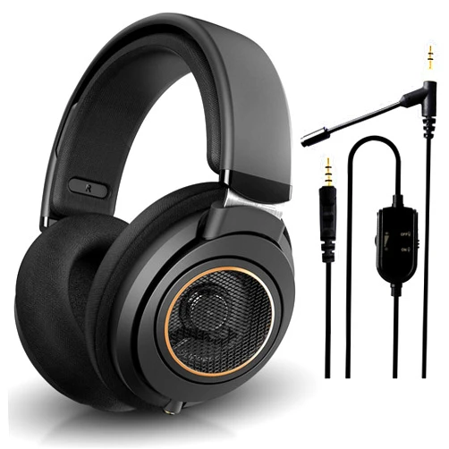 NEEGO Philips SHP9600 Wired, Over-Ear, Headphones, Comfort Fit, Open-Back 50 mm Neodymium Drivers (Black) + NeeGo Attachable Microphone for Headphones - Gaming and Communication