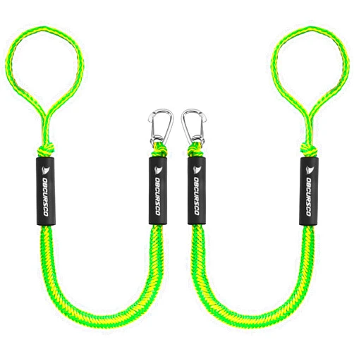 Obcursco 3FT Bungee Dock Lines,Boat Dock Rope,Jet Ski Accessories with 316 Stainless Steel Clip for Kayak,Seadoo,Pontoon,Yamaha WaveRunner,Canoe (2 Pack, Yellow/Green)