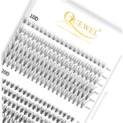 QUEWEL Cluster Lashes 240Pcs 10D+20D D Curl Mix8-14mm Lash Extensions Soft&Natural False Eyelashes Individual DIY Eyelash Extension at Home(10D+20D D MIX8-14)