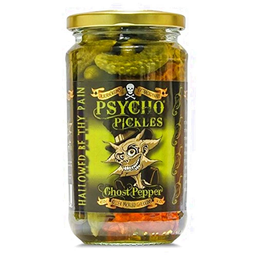 Psycho Pickles Pickled Gherkins Ghost Pepper 450g Jar