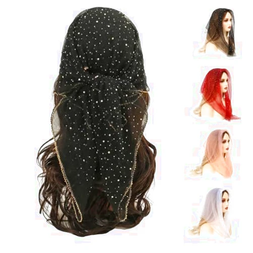 VSERM Women's Glitter Decor Head Scarf,Rhinestone Head Scarf 31.5 In Sparkle Glitters Hair Bandana Sequins Wraps Scarf