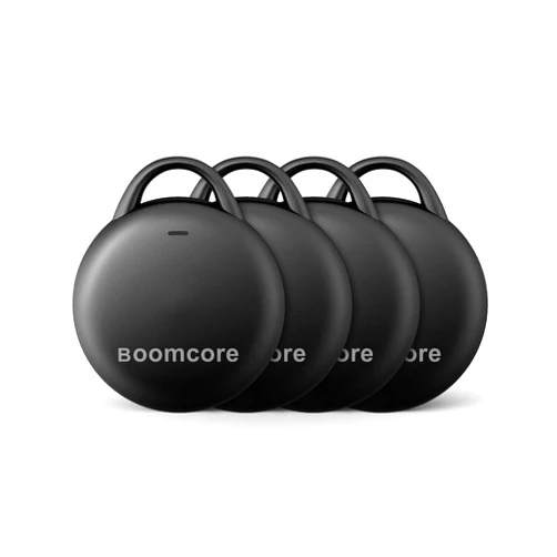 Boomcore 4-Pack Tracker Tags for iOS (Not for Android), Louder Sound Key Finder with an Extra Replacement Battery, Item Finder Air Tracker Smart Tag for Keys, Wallet, Suitcase, Luggage