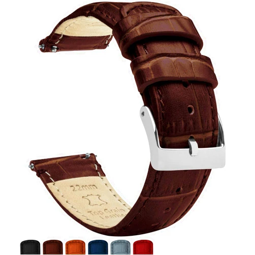 BARTON WATCH BANDS Barton Alligator Grain Leather Watch Bands - Quick Release Leather Watch Straps for Men Women - 16mm, 18mm, 19mm, 20mm, 21mm, 22mm, 23mm, or 24mm Standard or Long
