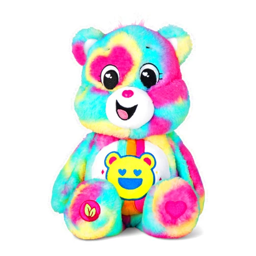 Care Bears 14” Good Vibes Bear- Tie-Dye Multicolored Plushie for Ages 4+ – Perfect Stuffed Animal Support Gift, Super Soft and Cuddly – Good for Girls and Boys, Employees, Collectors