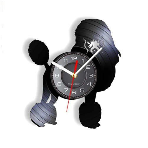 IUPPA 30Cm Vinyl Record Wall Clock Poodle Wall Clock Made of Real Vinyl Record Puppy Doggy Pet Animal Silhouette Lighting Wall Watch Poodle Owners Best Gift