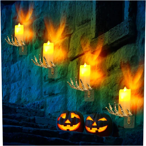 Naozinebi 4 Set Halloween Decorations Wall Mounted Skull Hands with Lighting Candles, Lifelike Skull Hands for Halloween Wall Decorations, Indoor Horror Halloween Props Decorations