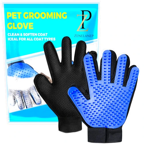 ZENELANEP Upgrade Pet Grooming Gloves, Grooming Gloves for Dogs, Cats, Rabbits & Horses with Long and Short Hair, Efficient Pets Hair Remover Mittens - 1 Pair (Blue)