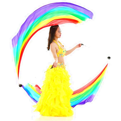 BellyAngel 2Pcs Silk Veil with Poi Ball Belly Dance Poi Streamer Throw Ball in Haka Dance and Polynesian Dances