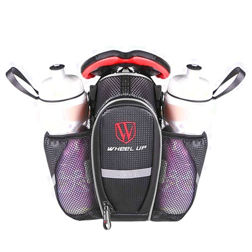 MOOZO Waterproof Rear Under Seat Bike Saddle Bag, Double Pouch Bicycle Tail Pocket with Reflective Strip for MTB Mountain City Road Bike Water Bottle/Repair Tools Kit