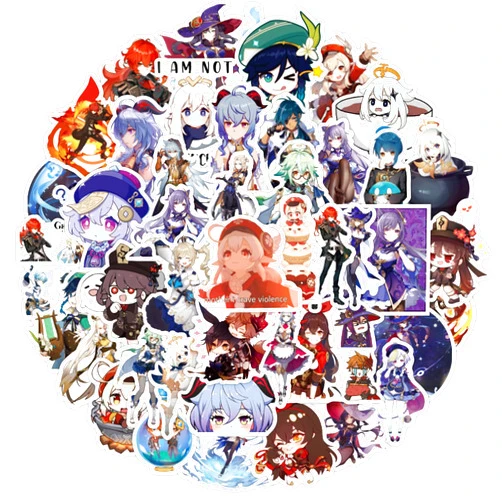 XXMML 50pcs Genshin Impact Stickers, Cute Anime Cartoon Genshin Impact Game Waterproof Vinyl Decal for Teen Kids Laptop, Travel Case, Phone, Bike, Water Bottle, Guitar, Computer, Skateboard